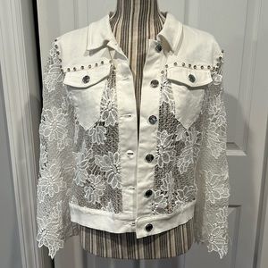 Gorgeous white lace and denim studded jacket